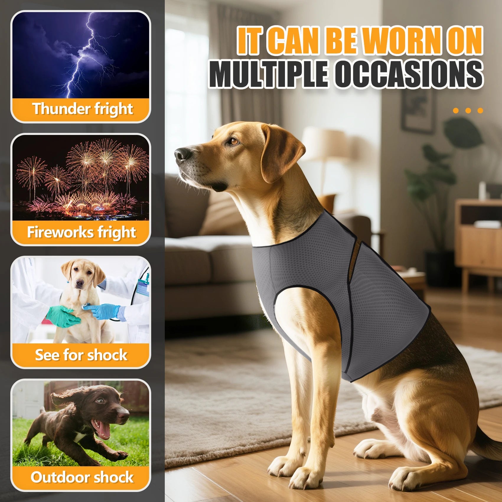 Dog Anxiety Jacket, Dog Coat for Thunder, Skin-Friendly Dog Calming